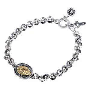 Sterling Silver Virgin Mary Chain Bracelet with Cross Charm