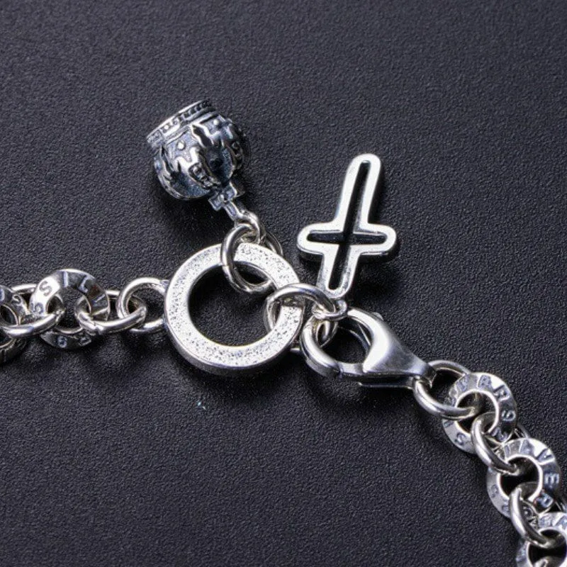 Sterling Silver Virgin Mary Chain Bracelet with Cross Charm