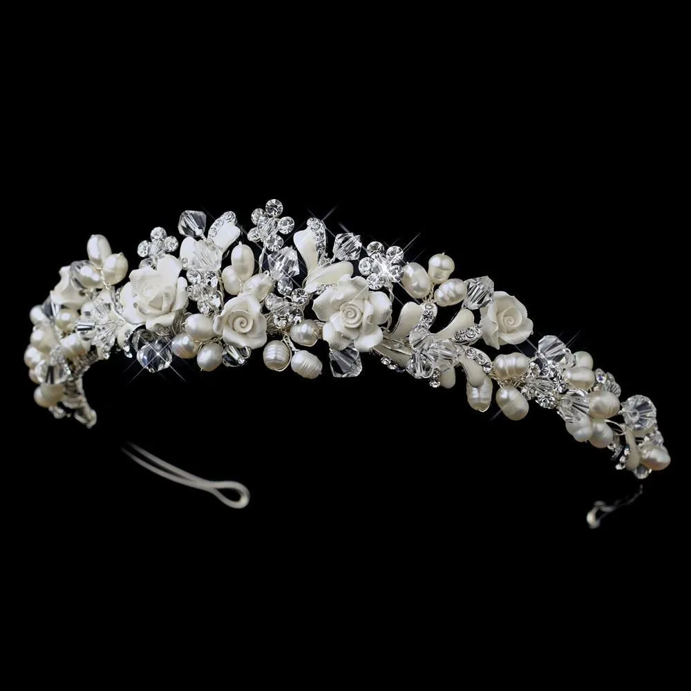 Swarovski Crystal & Freshwater Pearl, Flower Wedding Tiara