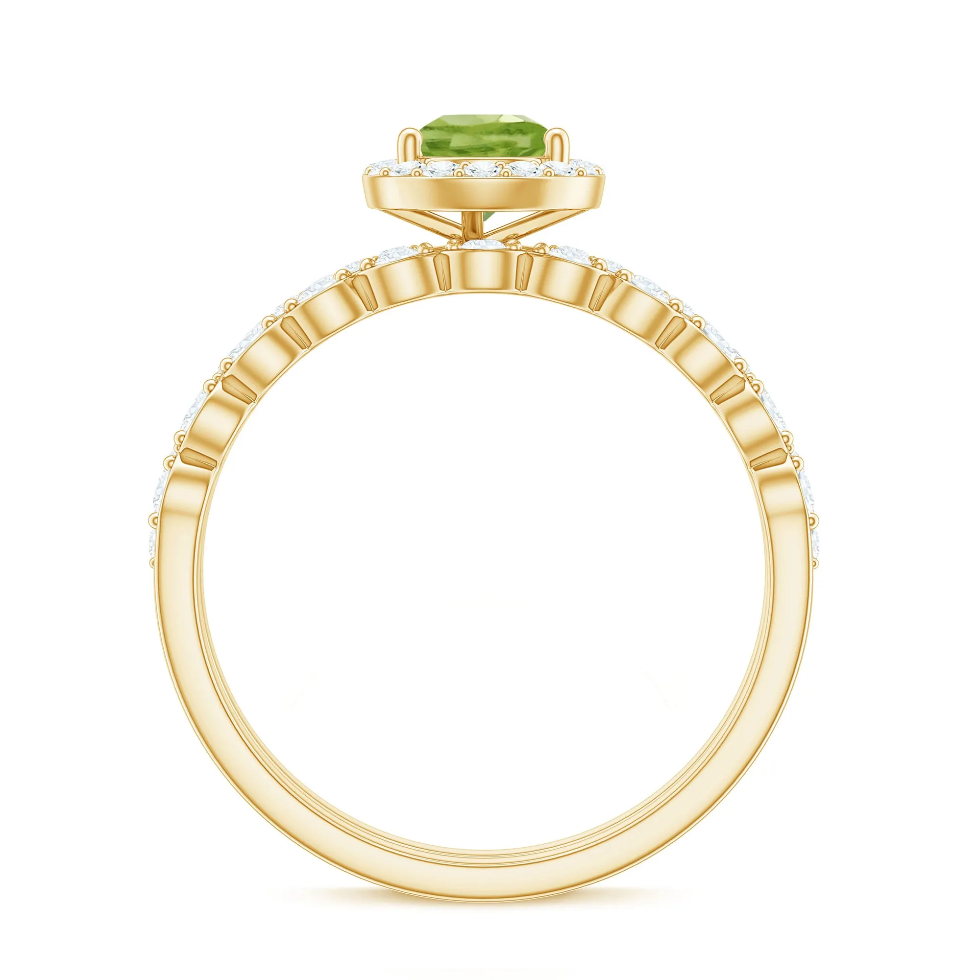 Teardrop Peridot Bridal Ring Set with Diamond