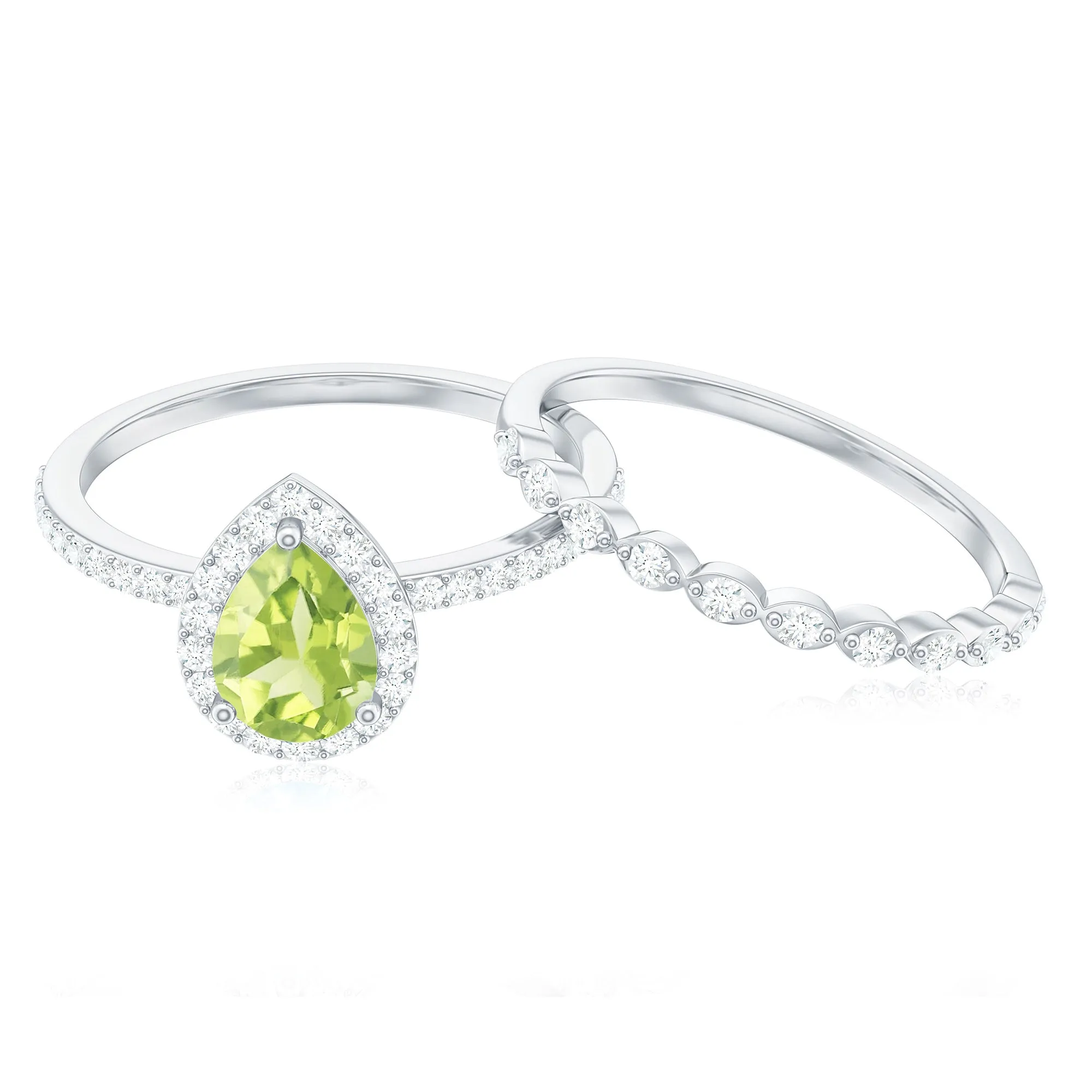 Teardrop Peridot Bridal Ring Set with Diamond