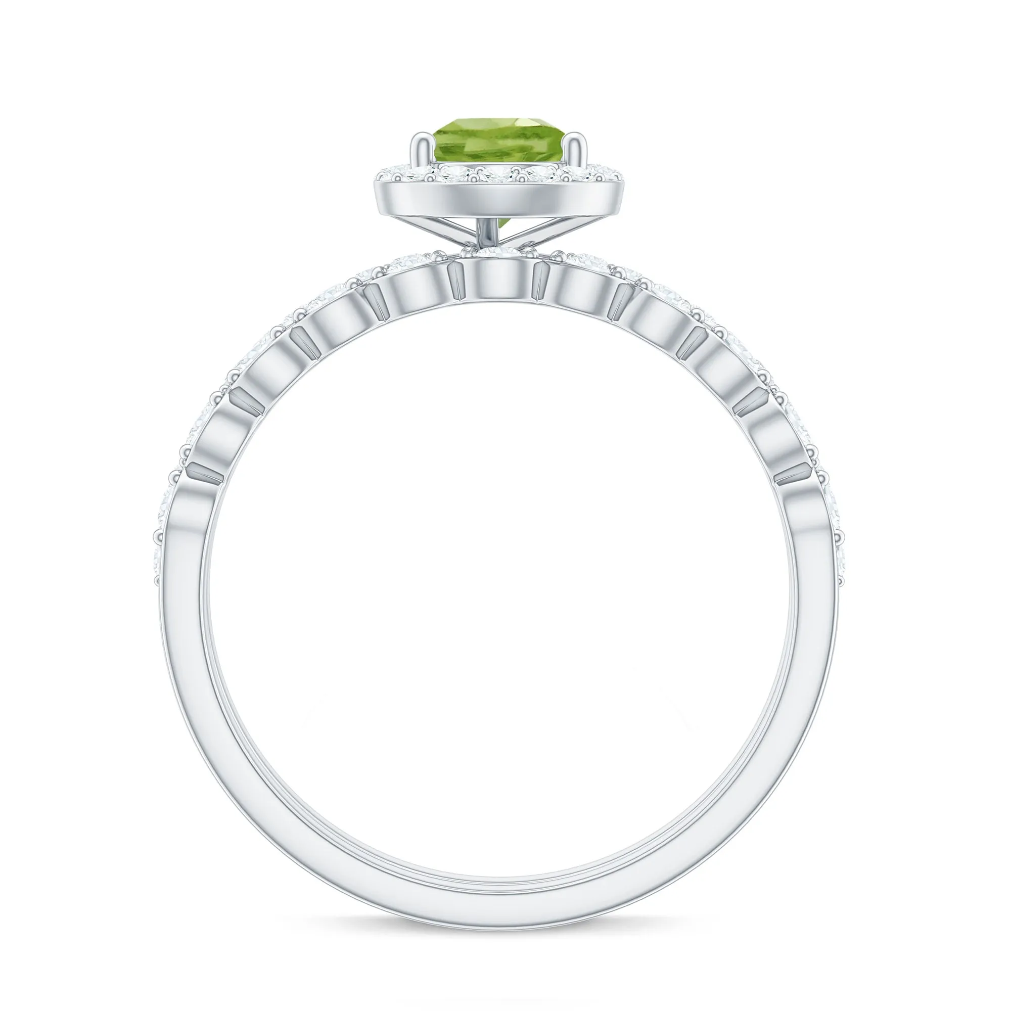 Teardrop Peridot Bridal Ring Set with Diamond