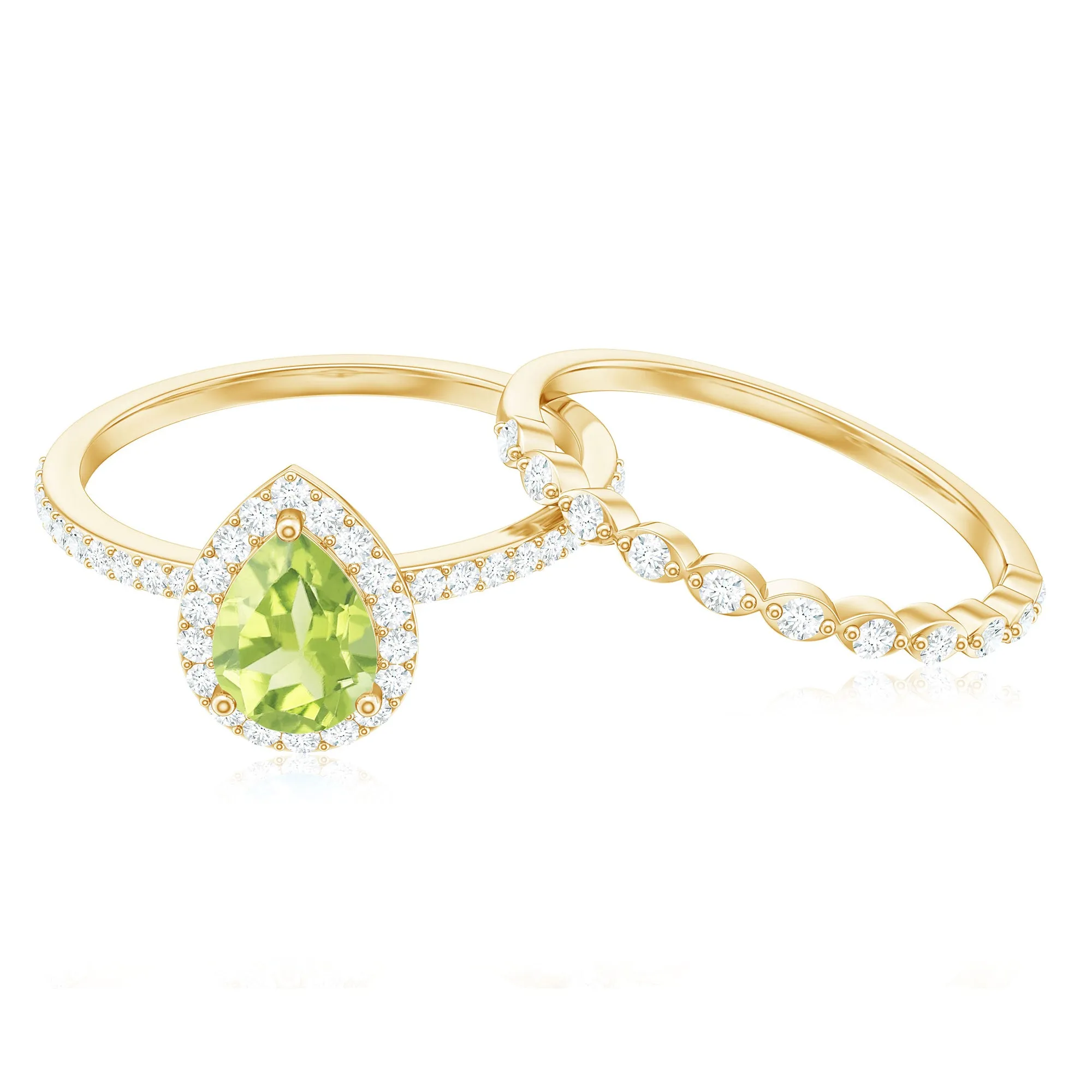 Teardrop Peridot Bridal Ring Set with Diamond