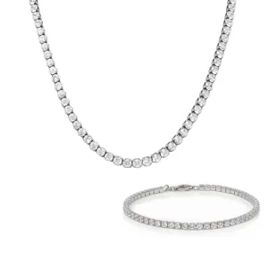 Tennis Necklace & Bracelet Gift Set - Silver