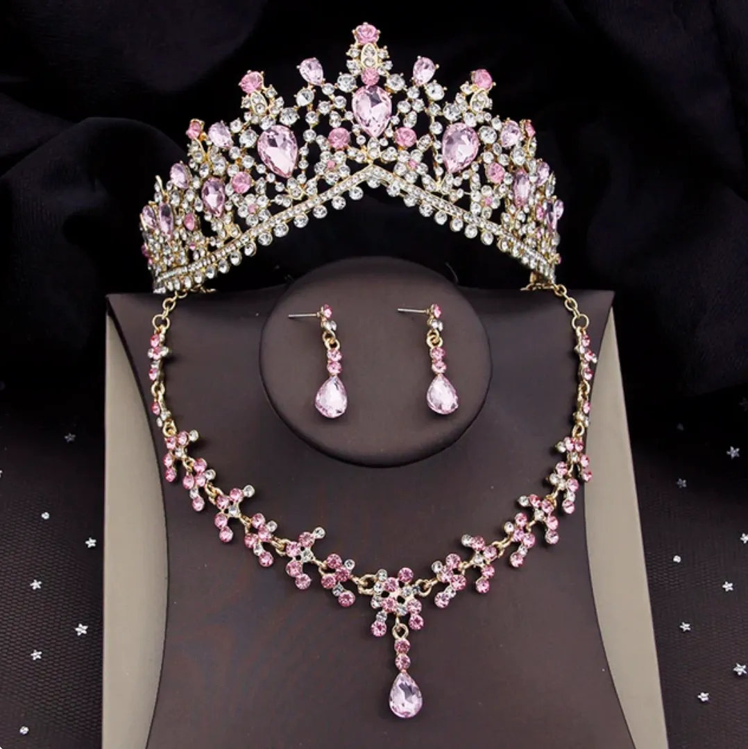 Tiara Crown Necklace Earring Wedding  Party Jewelry Sets Costume Accessories