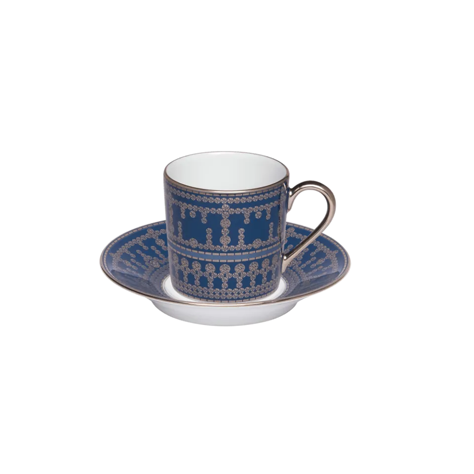 Tiara Prussian Blue & Platinum Coffee Cup & Saucer