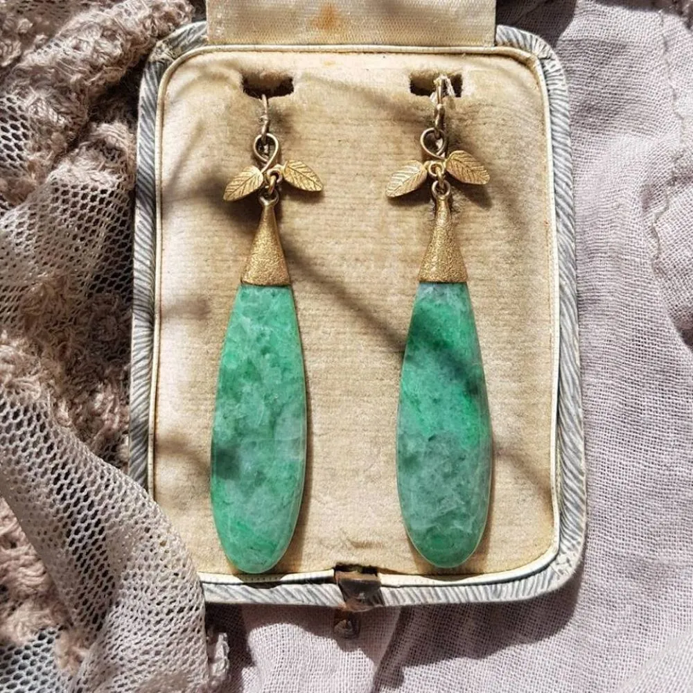 Victorian Long Jade And 18Ct Yellow Gold Earrings Circa 1880