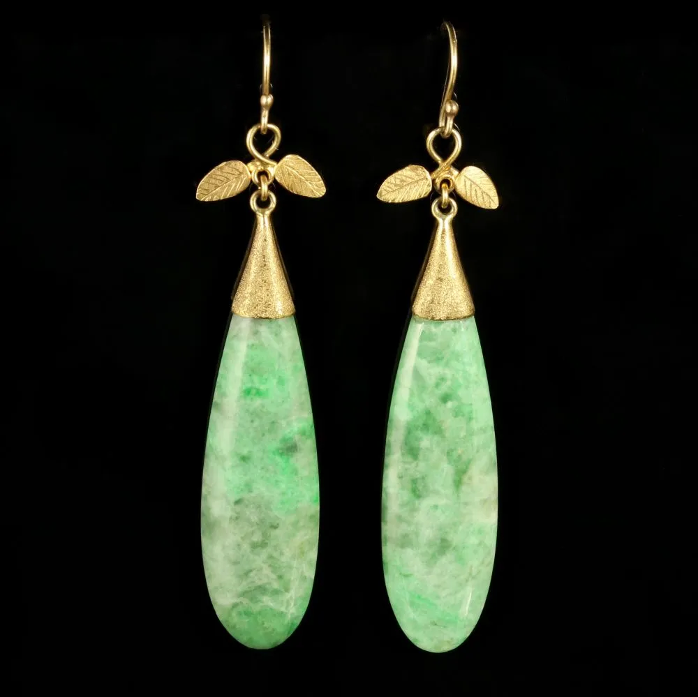 Victorian Long Jade And 18Ct Yellow Gold Earrings Circa 1880