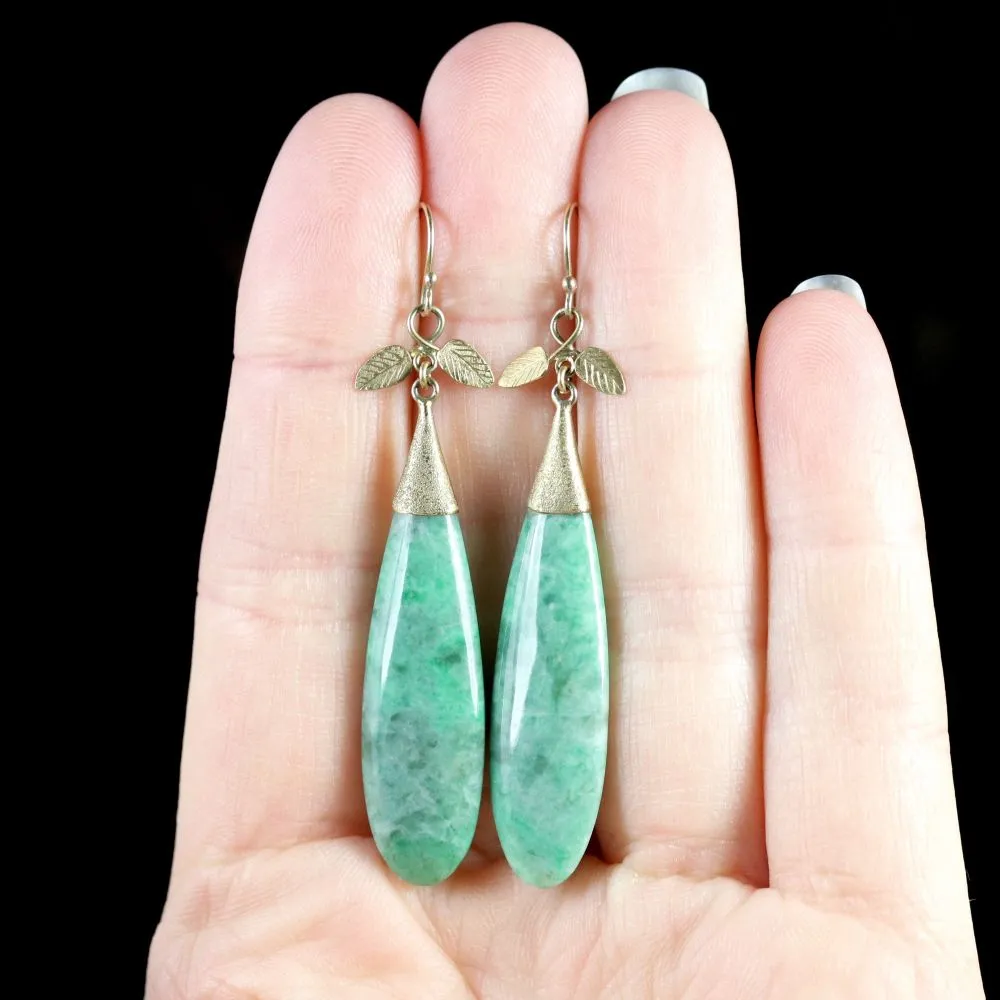 Victorian Long Jade And 18Ct Yellow Gold Earrings Circa 1880