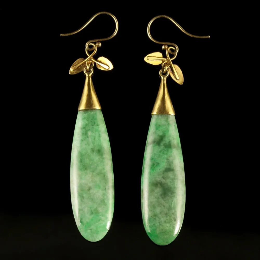 Victorian Long Jade And 18Ct Yellow Gold Earrings Circa 1880