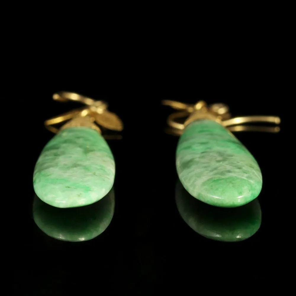 Victorian Long Jade And 18Ct Yellow Gold Earrings Circa 1880