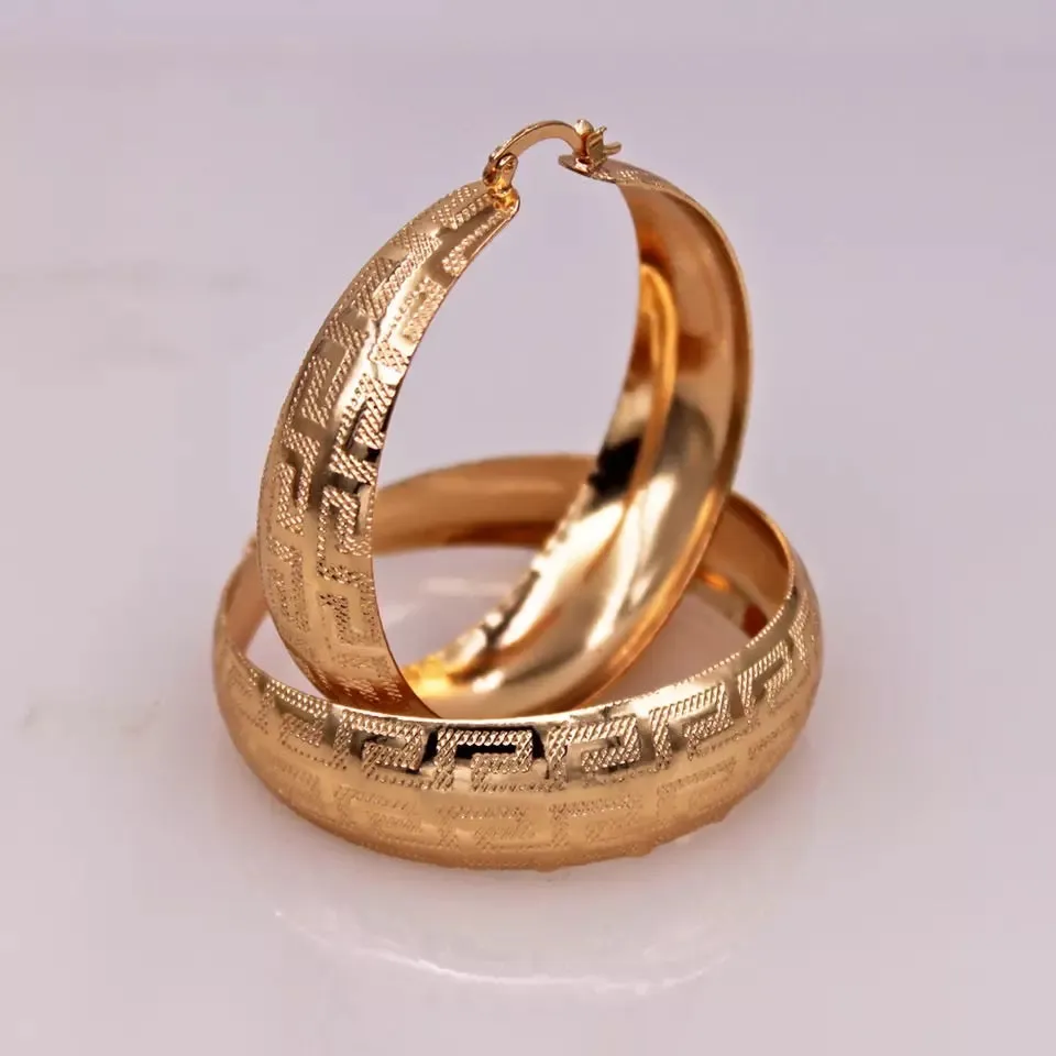 Vintage gold hoop Greek key earrings