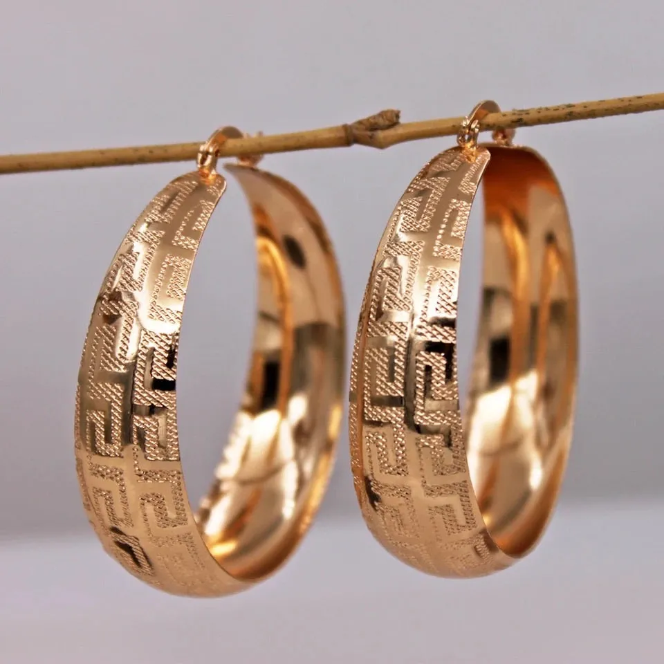 Vintage gold hoop Greek key earrings