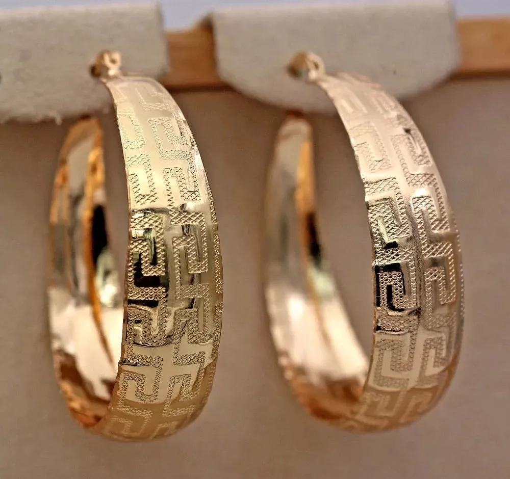 Vintage gold hoop Greek key earrings