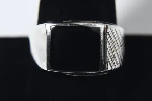 Vintage Sterling Silver Black Onyx Signet Ring - Size 12