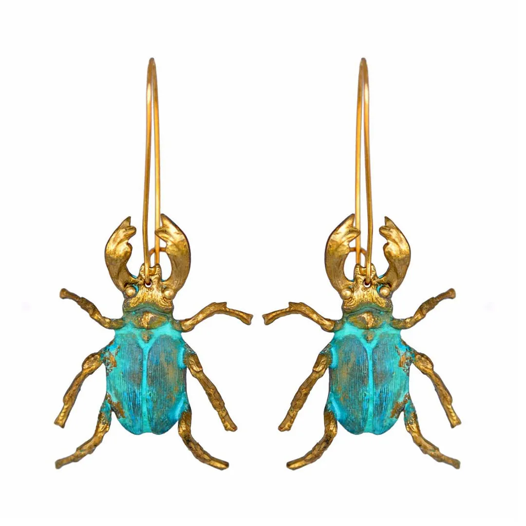 WE DREAM IN COLOR VERDIGRIS BEETLE EARRINGS