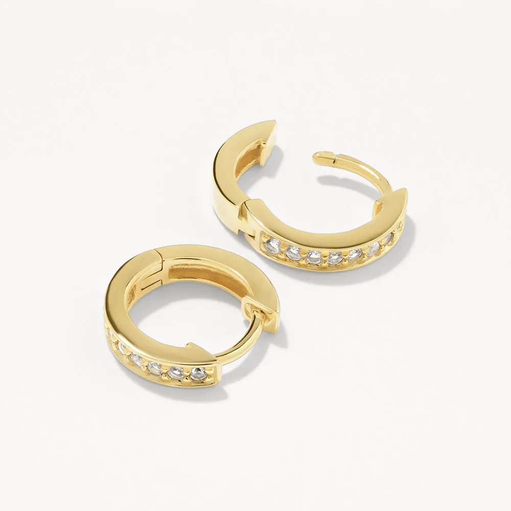 White Topaz Ice Cold Huggie Hoops in Gold