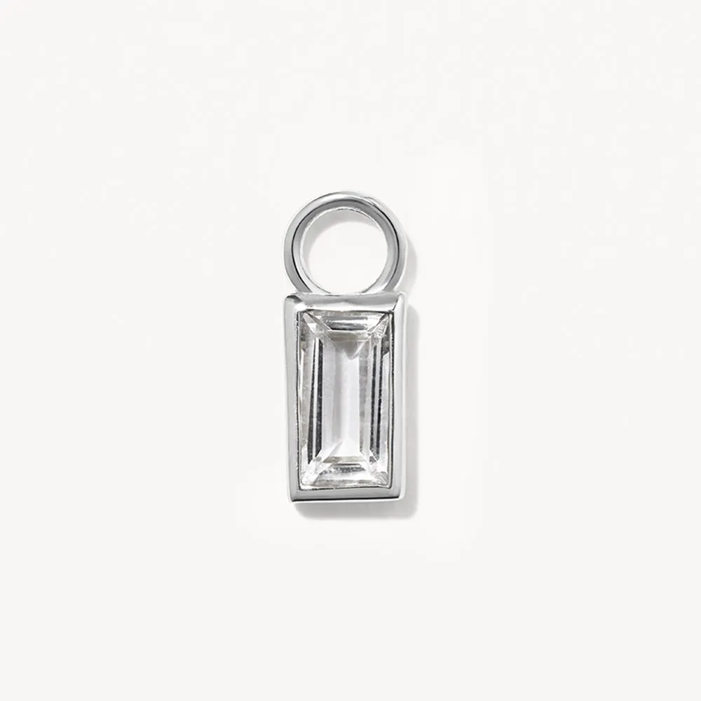 White Topaz Rectangle Charm in Silver