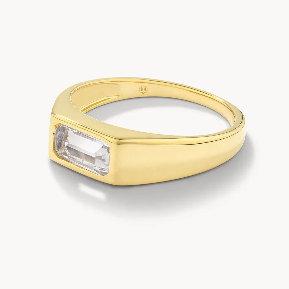 White Topaz Signet Pinky Ring in Gold