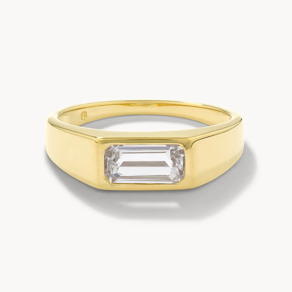 White Topaz Signet Pinky Ring in Gold