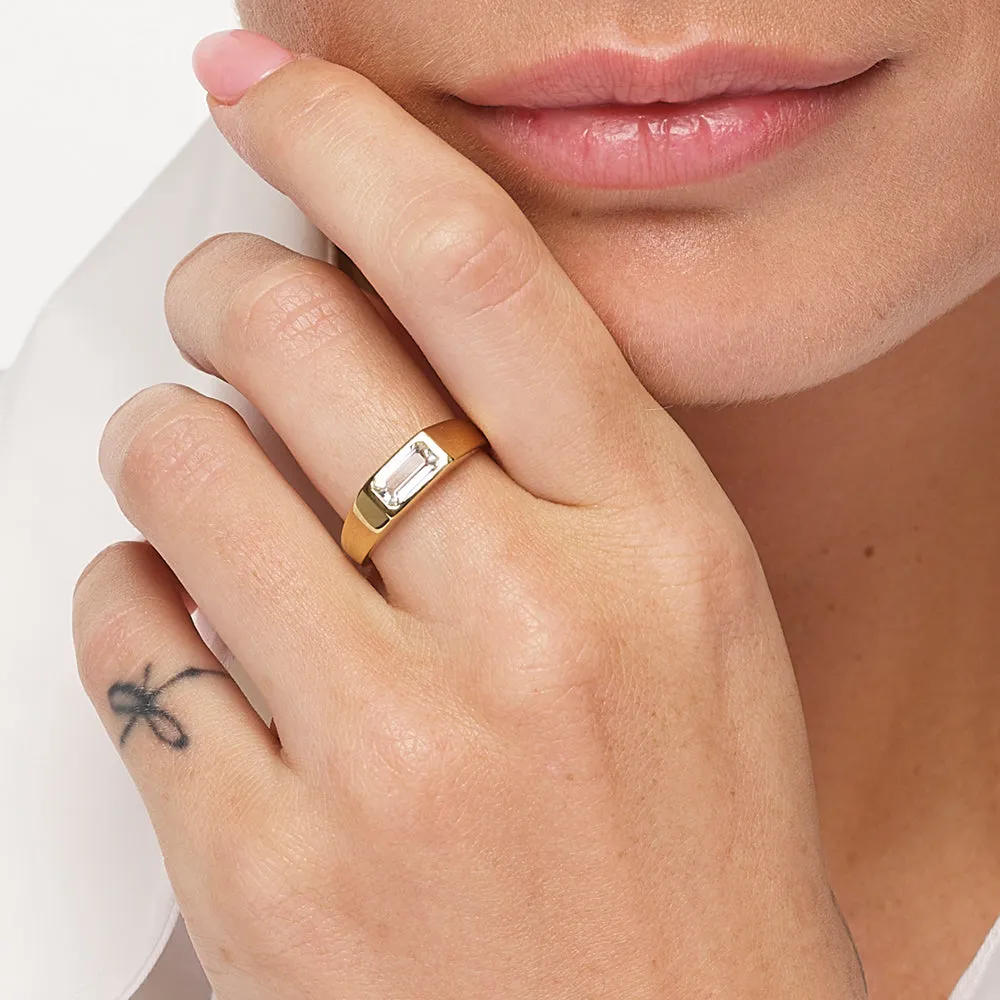 White Topaz Signet Pinky Ring in Gold