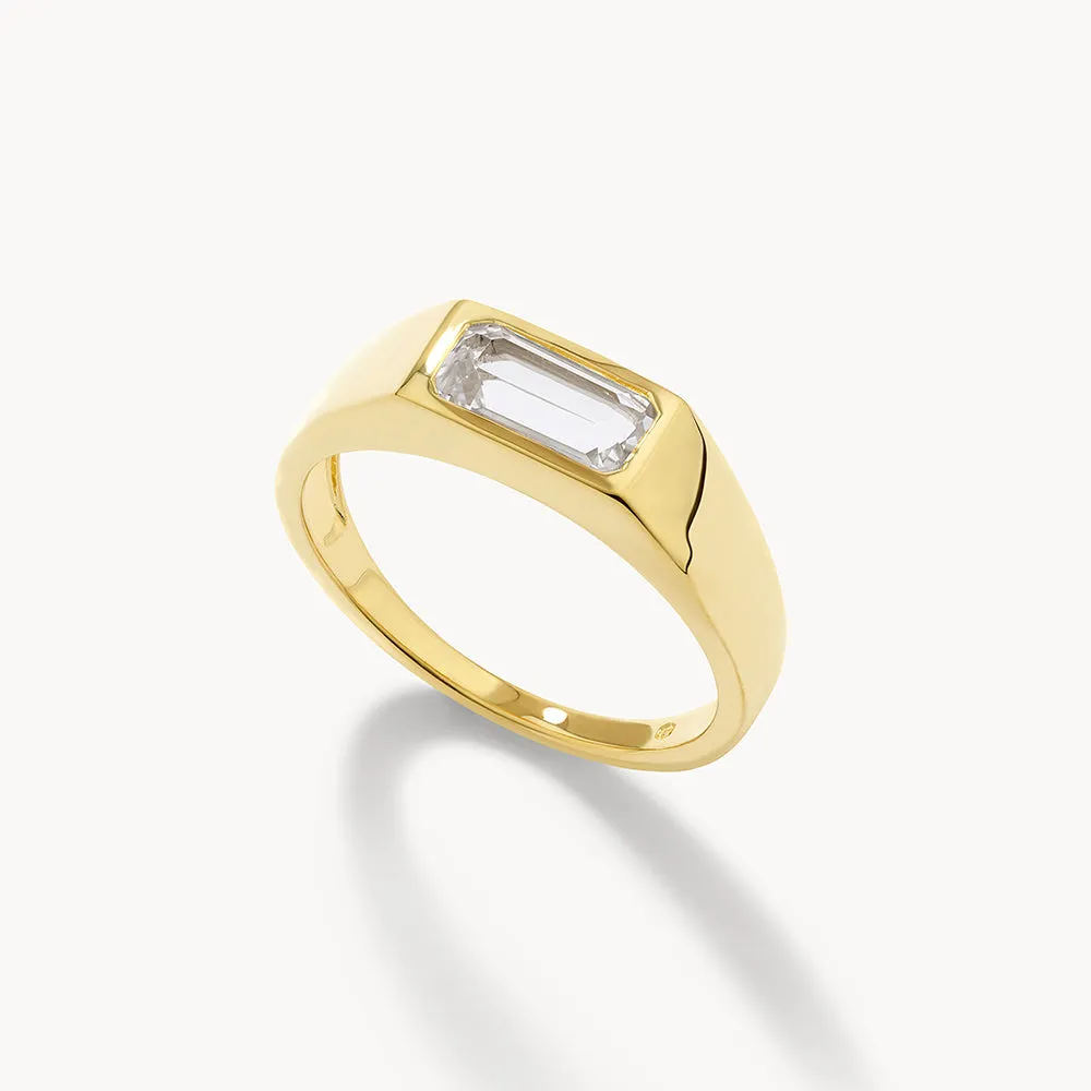 White Topaz Signet Pinky Ring in Gold