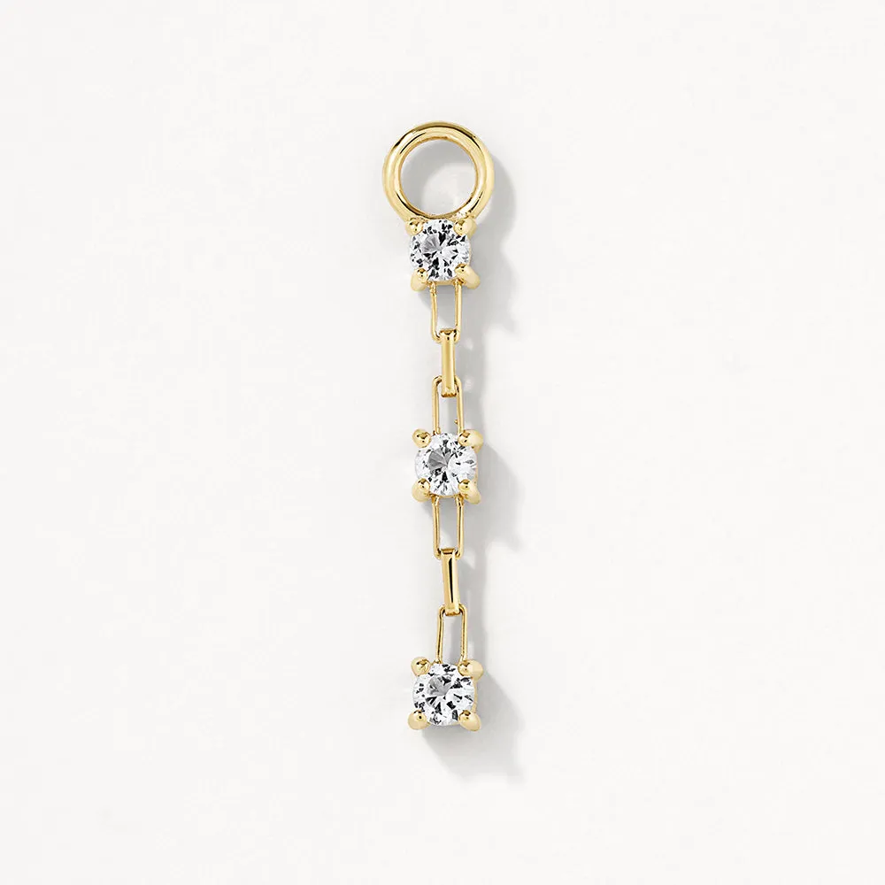 White Topaz Trio Drop Charm in 10k Gold