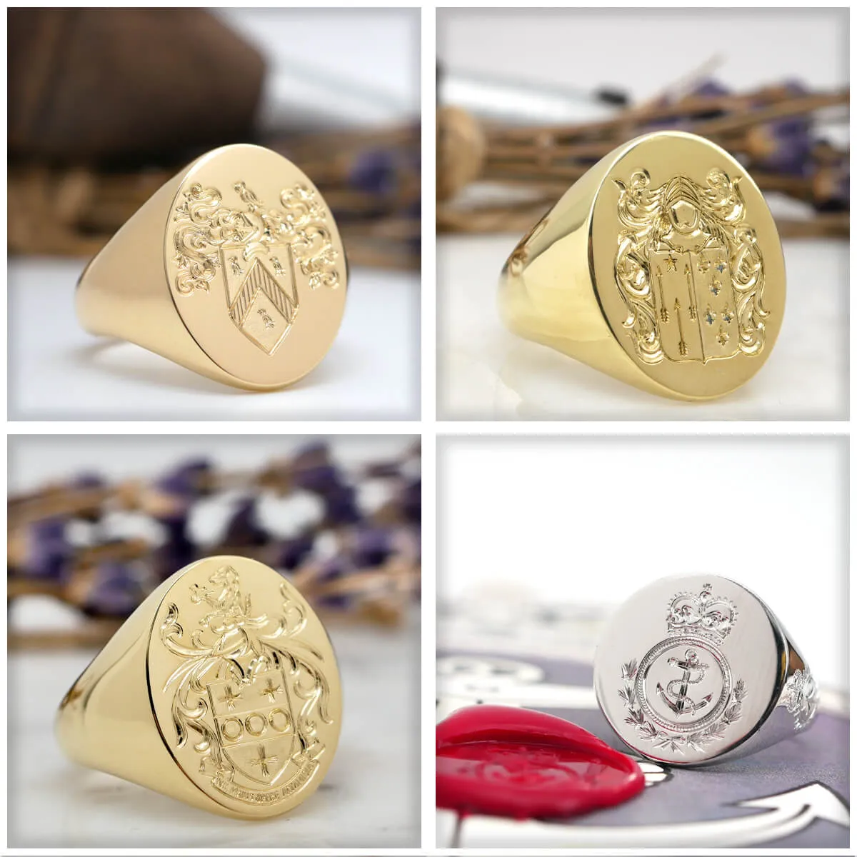 Women's Square Signet Ring - Extra Large - Hand Engraved Family Crest / Logo