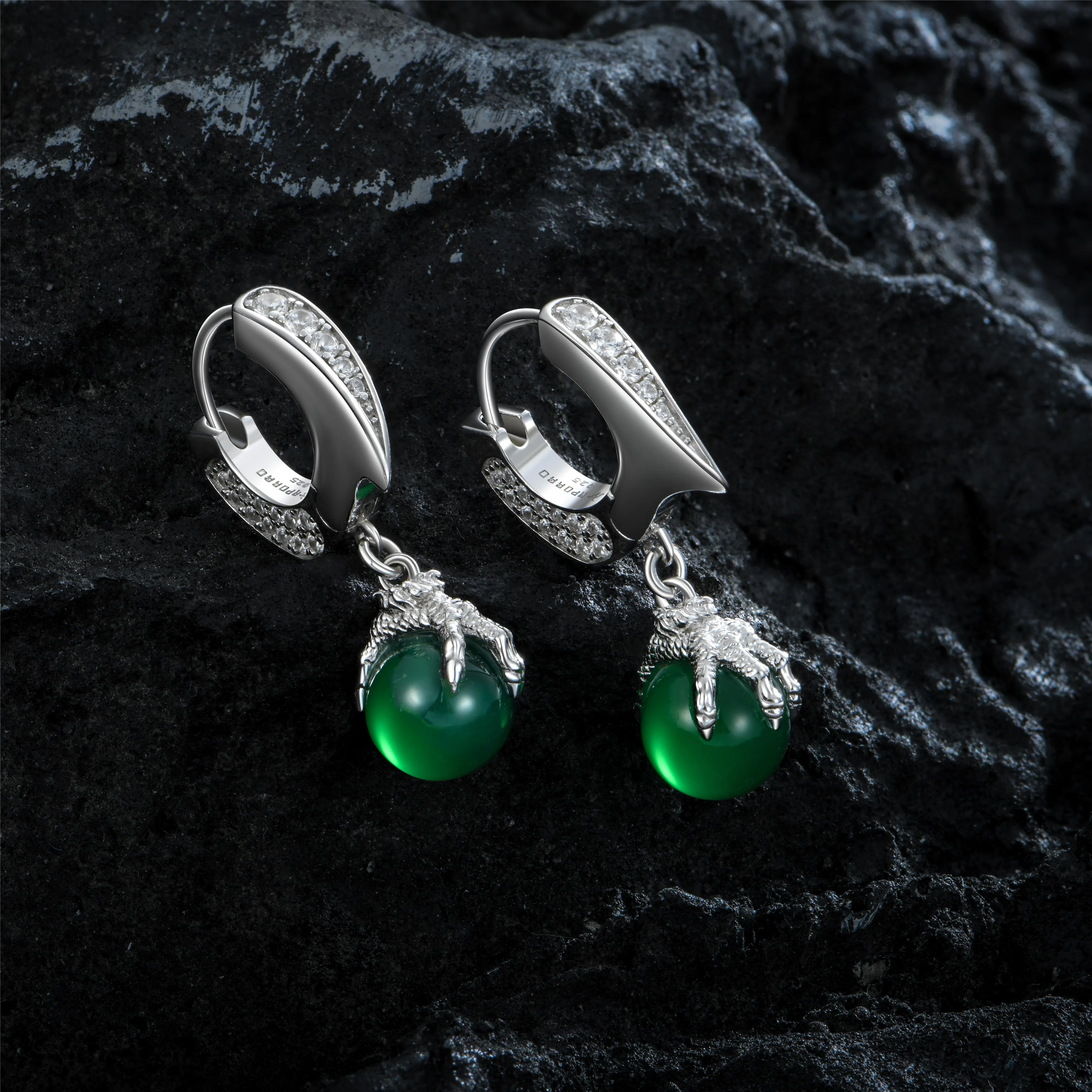 WONG Ⅱ Ridge Iced Out Jade Drop Earrings - Pair