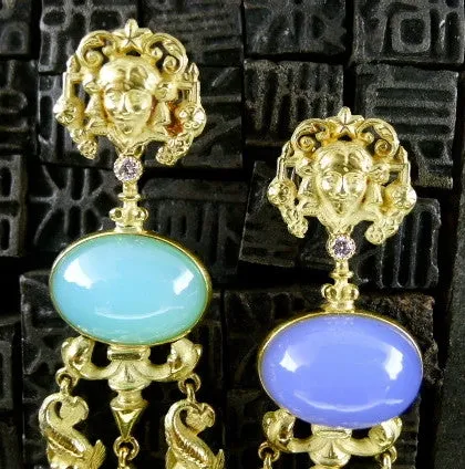 Yves Kamioner 18K Yellow Gold, Diamond, Sapphire, and Pearl Earrings