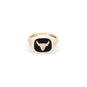 Zodiac Ceramic   Diamond Taurus Signet Ring